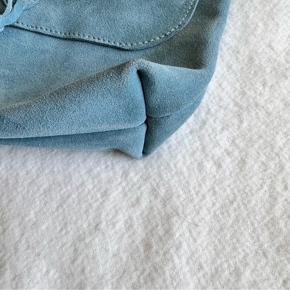 Italian Suede Leather Hobo | Messenger Crossbody Bag Blue - Picture 4 of 11